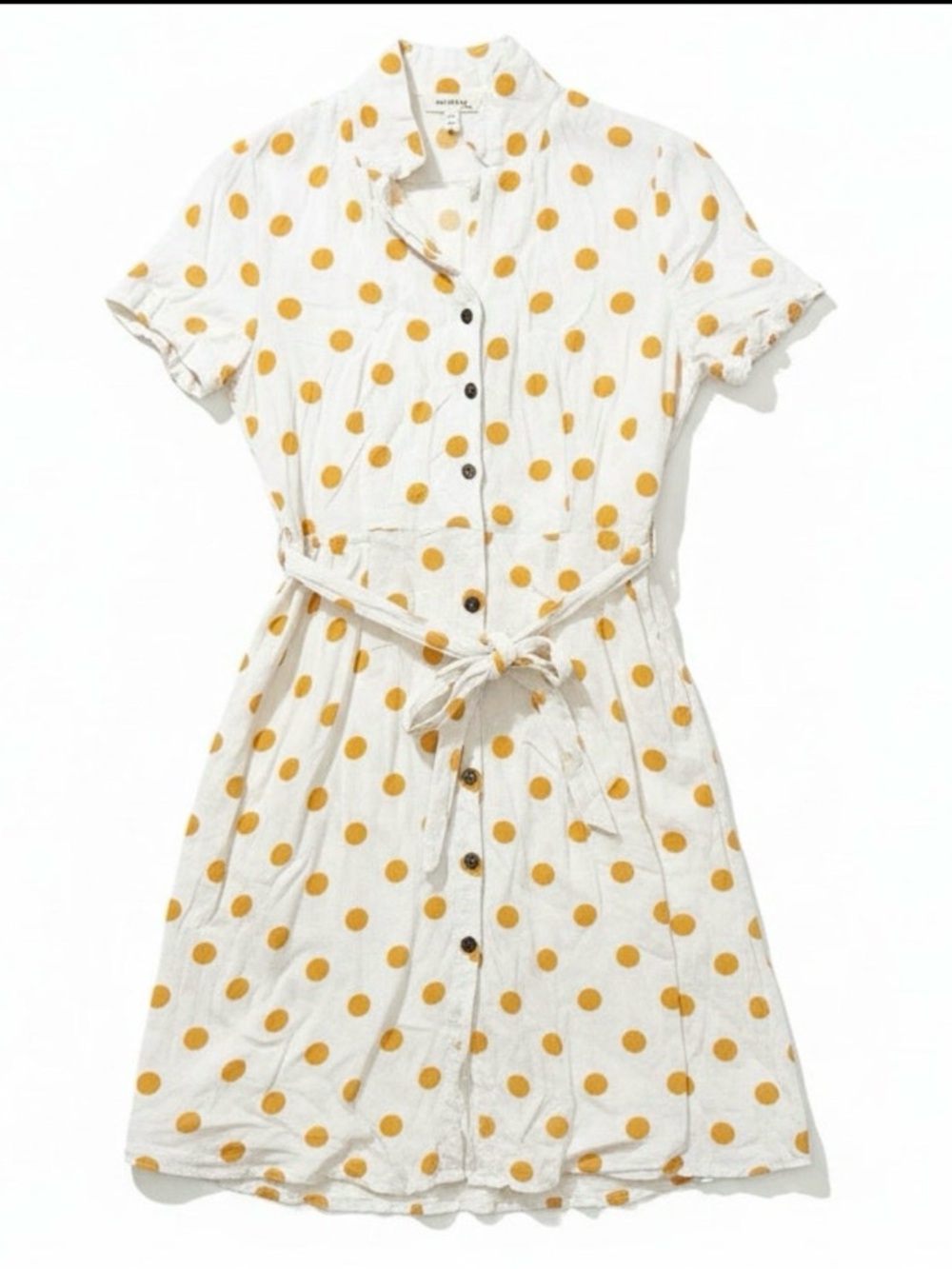Monteau Yellow Polka Dot Belted Button Linen Blend Short Sleeve Dress Size XL - Picture 2 of 3